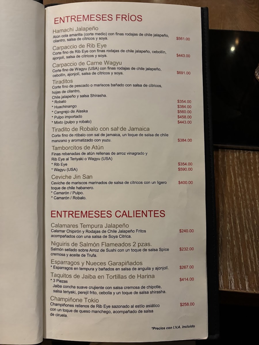 Jin San Menu - Image 1